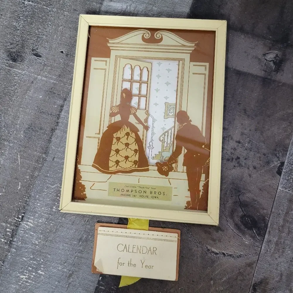 1939 Calendar Reverse Painted Glass Advertisment